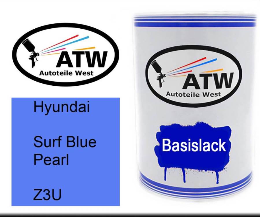 Hyundai, Surf Blue Pearl, Z3U: 500ml Lackdose, von ATW Autoteile West.